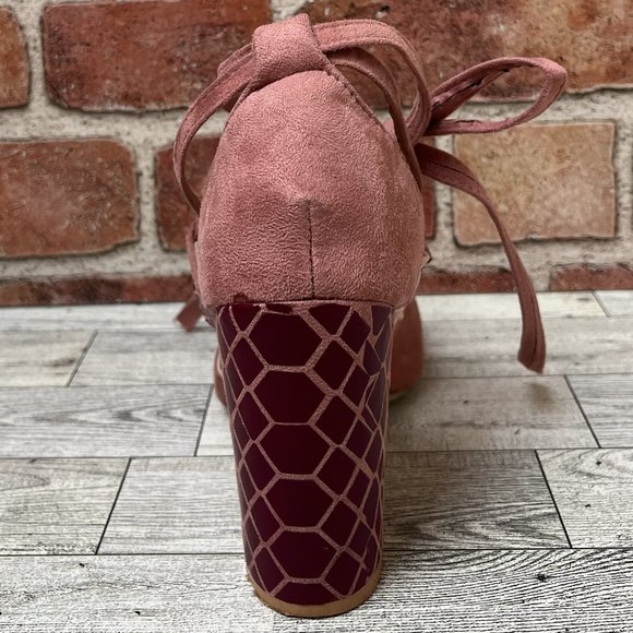 Pink Custom Embellished Ankle Tie Heels - Picture 3 of 7